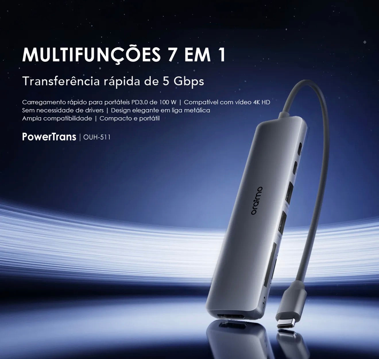 Adaptador Multifuncional 7 em 1 tipo C